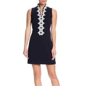 Vince Camuto Navy Dress with White Embroidered Lace Accent